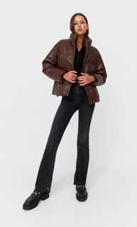 Stradivarius Стеганая Куртка Из Искусственной Кожи Коричневый S