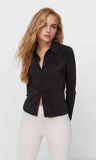 Stradivarius Плиссированная Рубашка Черный Xl
