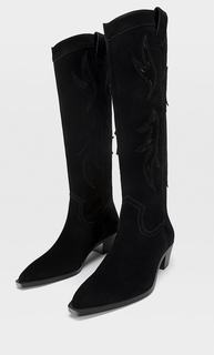 Stradivarius Кожаные Сапоги В Ковбойском Стиле Черный 40