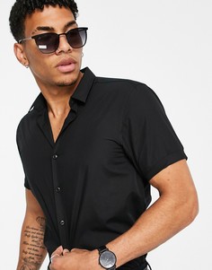 Черная рубашка из поплина с короткими рукавами New look-Черный