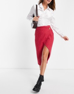 Юбка мидакси с запахом из букле с розовым принтом «гусиная лапка» ASOS DESIGN-Разноцветный