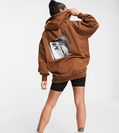 Худи в стиле oversized с логотипом на спине и рисунком спереди Sixth June-Коричневый цвет