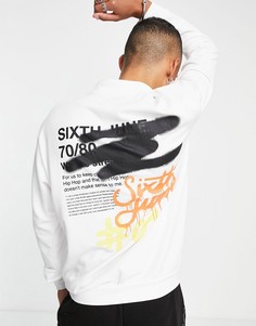 Белый oversized-свитшот с принтом граффити на спине Sixth June