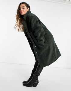 Зеленое плюшевое пальто Object-Зеленый цвет