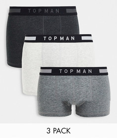 Набор из 3 серых боксеров-брифов со строгим поясом Topman-Серый