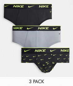 Набор из 3 эластичных хлопковых трусов черного / серого / черного цветов Nike Everyday-Черный цвет