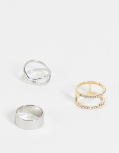 Набор из 3 золотистых и серебристых колец с перекрещивающимся дизайном и отделкой камнями Liars & Lovers-Разноцветный