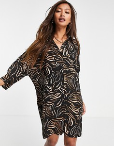 Платье-рубашка в стиле oversized с абстрактным звериным принтом Urban Threads-Разноцветный
