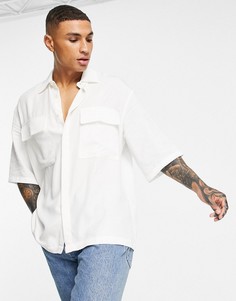 Белая рубашка с двумя карманами Bershka-Белый