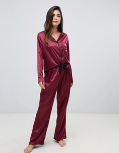 Пижамный комплект с длинной рубашкой и брюками красного цвета Bluebella Claudia-Красный