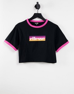 Черная укороченная футболка с логотипом с эффектом омбре ellesse-Черный цвет