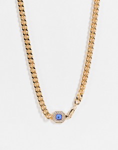 Золотистое ожерелье-цепочка с синим камнем и застежкой-карабином WFTW-Золотистый