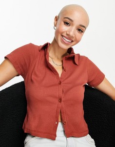 Трикотажная рубашка на пуговицах с короткими рукавами рыжего цвета Miss Selfridge-Разноцветный