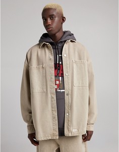 Коричневая выбеленная джинсовая oversized-рубашка от комплекта ASOS DESIGN-Коричневый цвет Bershka