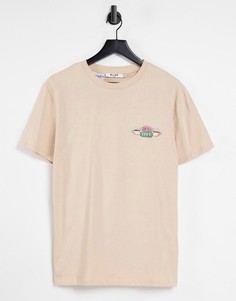 Бежевая футболка с принтом в стиле унисекс NA-KD X Friends-Многоцветный