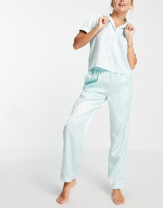 Атласный пижамный комплект из рубашки и брюк мятно-зеленого цвета с цветочным принтом Vero Moda-Зеленый цвет