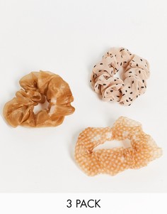 Набор из 3 резинок для волос из органзы бежевых оттенков Topshop-Светло-бежевый цвет