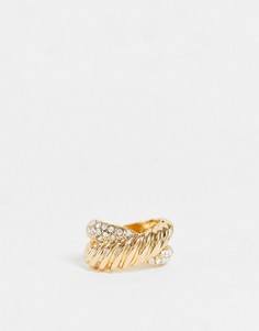 Позолоченное объемное кольцо с перекрутом DesignB London-Золотистый