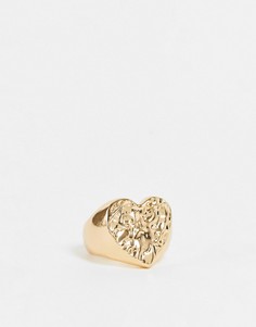 Золотистое массивное кольцо-печатка с сердцем DesignB London-Золотистый