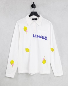 Кремовая футболка-поло с длинными рукавами и лимонным принтом Another Reason-Белый