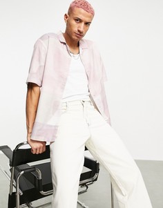 Розовая рубашка с отложным воротником и принтом Bershka-Розовый цвет