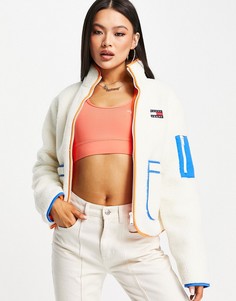 Кремовая куртка с искусственным мехом и логотипом в виде флага Tommy Jeans-Белый