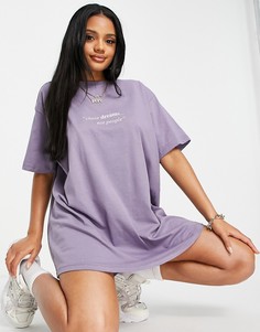 Платье-футболка в стиле oversized с надписью Night Addict-Фиолетовый цвет