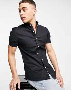 Оксфордская рубашка черного цвета облегающего кроя с короткими рукавами New Look-Черный цвет