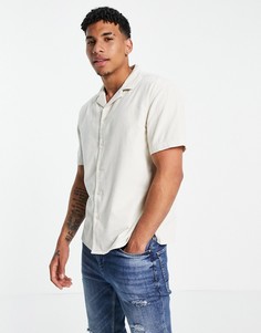 Серовато-белая вельветовая рубашка с короткими рукавами New Look-Белый