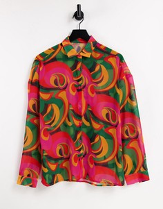 Пляжная oversized-рубашка с разноцветным принтом в стиле ретро Jaded London-Разноцветный