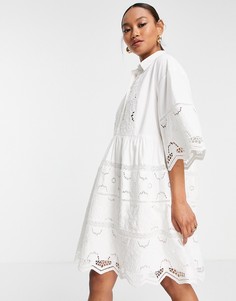 Платье-рубашка мини с ажурной отделкой белого цвета ASOS EDITION-Белый