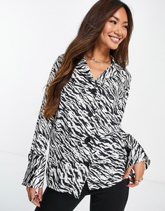 Пижамная рубашка с черно-белым зебровым принтом (от комплекта) Topshop-Черный цвет
