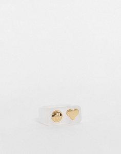 Белое полимерное кольцо с золотым шариком и сердцем DesignB London-Белый