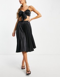 Атласная плиссированная юбка миди черного цвета Femme Luxe-Черный цвет