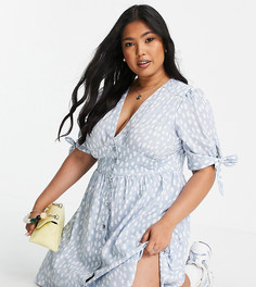 Эксклюзивное чайное платье синего цвета с пятнистым принтом Vero Moda Curve-Голубой