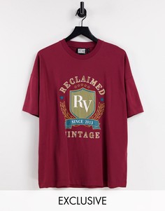 Бордовая oversized-футболка в стиле унисекс с вышивкой логотипа в виде герба Reclaimed Vintage Inspired-Красный