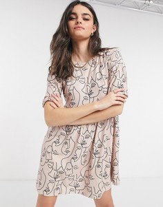 Розовое свободное платье с принтом Urban Threads-Черный цвет