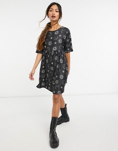 Черное свободное платье с принтом Urban Threads-Черный цвет