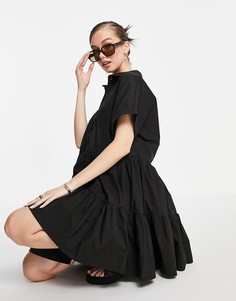Черное ярусное платье-рубашка Urban Threads-Черный цвет