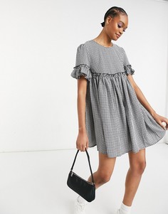 Платье мини с присборенной юбкой в клетку Urban Threads-Черный цвет