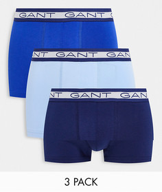 Набор из 3 пар боксеров-брифов синего цвета с логотипом на поясе GANT-Голубой