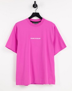 Розовая хлопковая oversized-футболка с вышитым логотипом House Of Holland-Розовый цвет