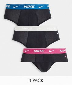 Набор из 3 черных трусов из эластичного хлопка Nike Everyday-Черный цвет