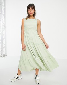 Мятно-зеленое ярусное платье миди Urban Threads-Зеленый цвет