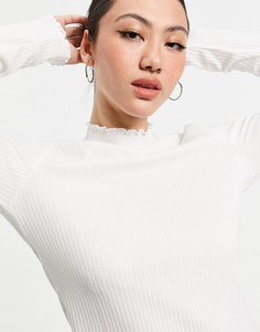 Белая футболка в рубчик с высоким воротником Vero Moda-Белый