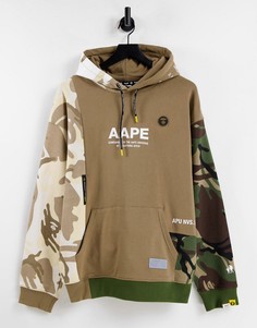 Светло-коричневый худи с камуфляжными вставками от комплекта AAPE By A Bathing Ape-Коричневый цвет