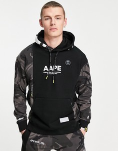 Черный худи с камуфляжными вставками от комплекта AAPE By A Bathing Ape-Черный цвет