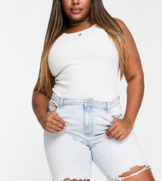 Выбеленные удлиненные джинсовые шорты с эффектом потертости Vero Moda Curve-Голубой