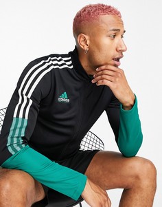 Черный топ с зелеными полосками adidas Tiro Football-Черный цвет
