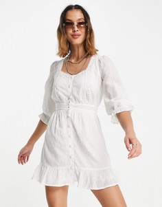Фактурное платье мини белого цвета с пуговицами спереди Violet Romance-Белый